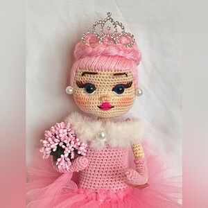 Handmade Amigurumi bride baby doll pink tutu dress